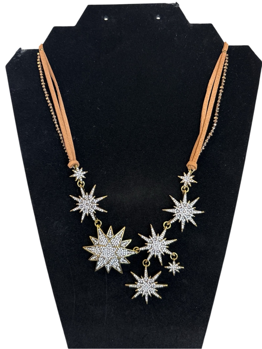 Serefina Celestial Starburst Statement Necklace with Suede Cord NWT